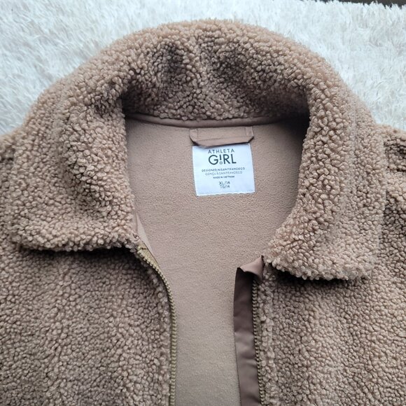 Athleta Girl Size XL 14 Teddy Fleece Jacket Coat, Brown Tan Woods Khaki Like New - Picture 8 of 9